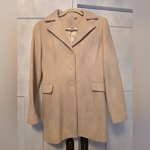 BP. Womans Cream Tweed Wool Long Dress Coat Ivory Jacket Classic Formal Winter M
